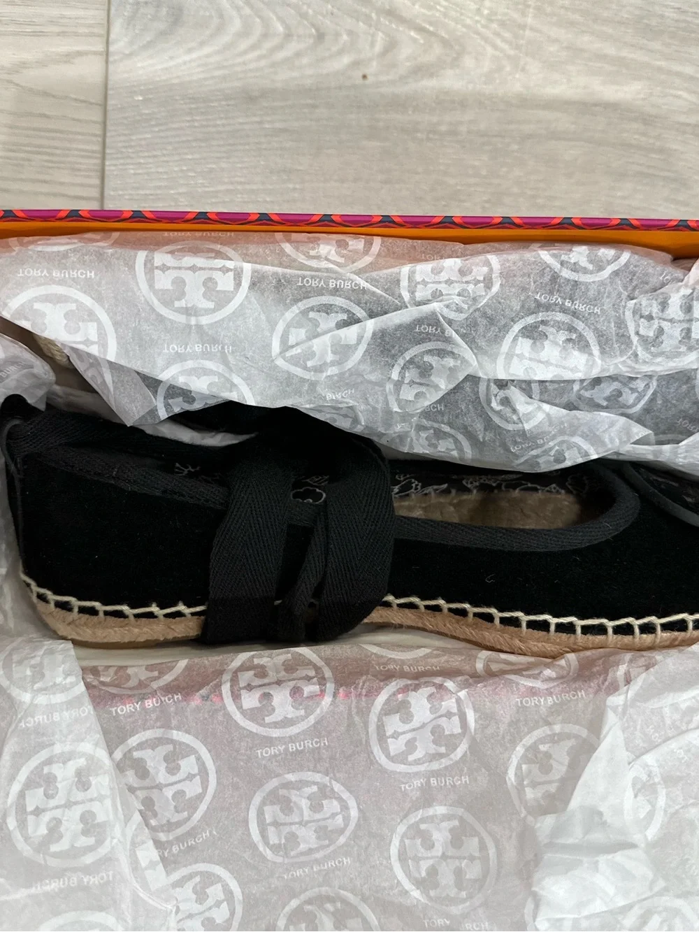 Tory Burch Black Espadrille Ballet Flats with Trim